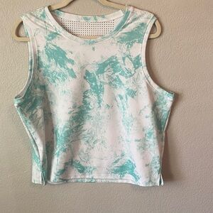 Women’s Sleeveless Tie-Dye Crop Tank Top - White & Aqua